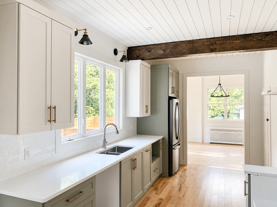black and gold sconce lighting in kitchen